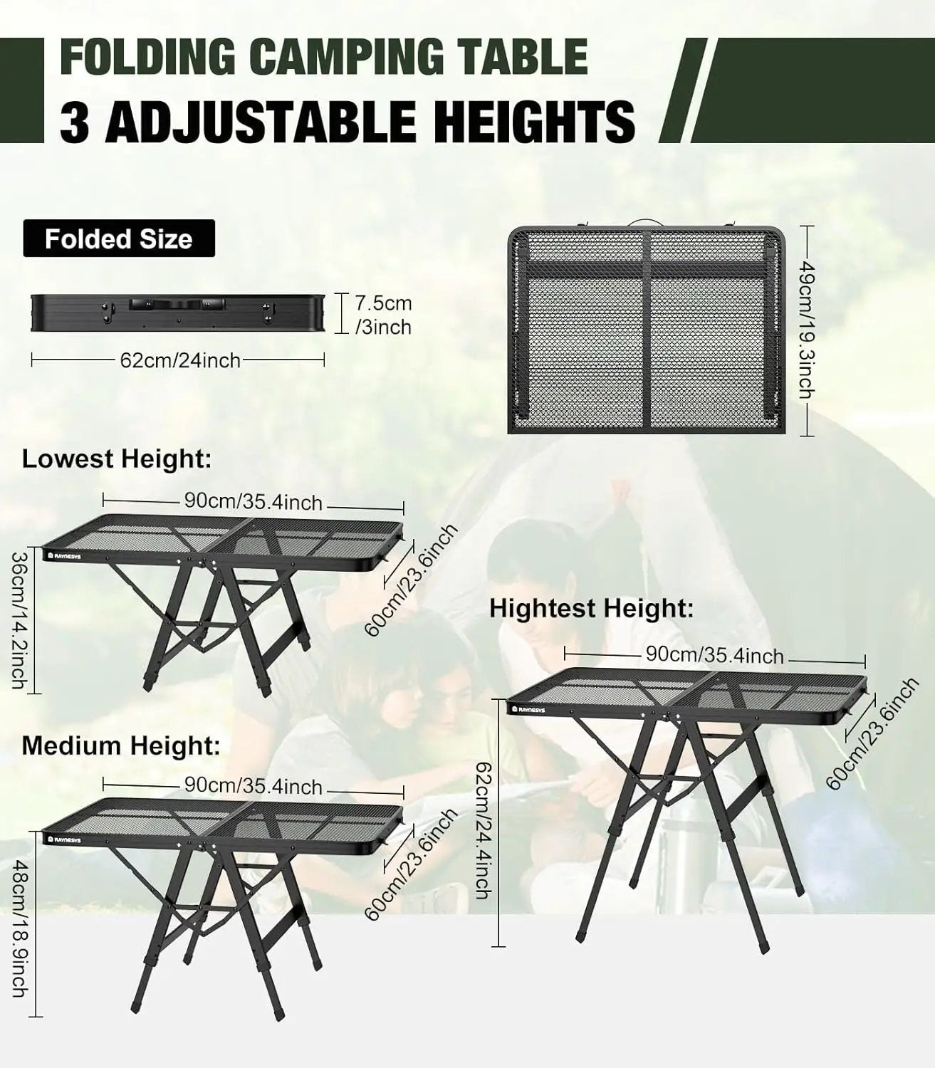Foldable Grill Table with Mesh Desktop, 200lbs 3Ft Portable Folding Table, Height Adjustable Metal Table for Ourdoor, Camping, Picnic, BBQ and Beach, RV, 35.4" L x 23.6" W by GreenHaven Gardens