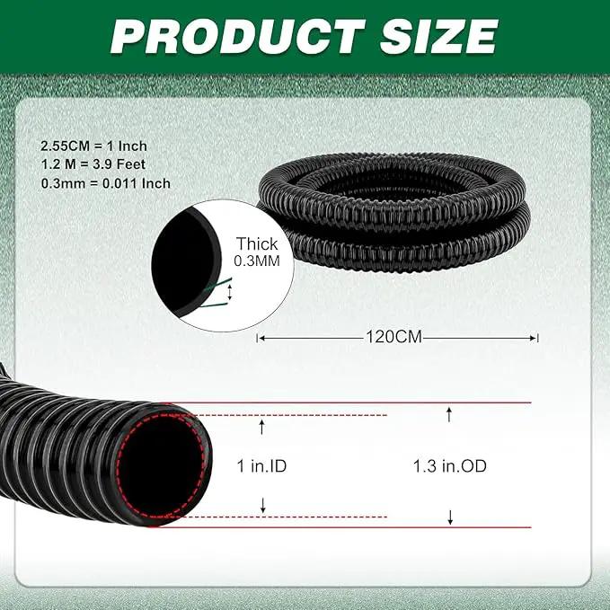 1" Dia. Corrugated Pond Tubing 1-Inch ID, 3.9 FT Length, Black PVC Kinkproof Strong Flex Tubing by GreenHaven Gardens