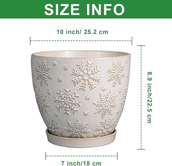 10 Inch Ceramic Planter Pot Large Plant Pot for Indoor Plants Outdoor Round Flower Pot with Drainage Hole and Saucer for Home Garden Decor White by GreenHaven Gardens
