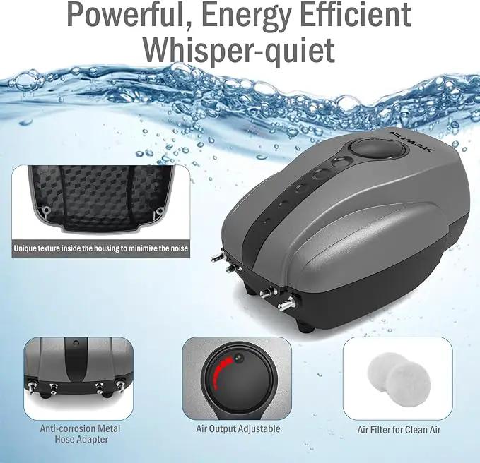 Pond Air Pump Pond Aerators for Outdoor Ponds up to 2000 Gallons, Flow Adjustable Pond Aerator Pump All-in-One Pond Aeration Kit with Airline Tubing Air Stones Check Valves by GreenHaven Gardens