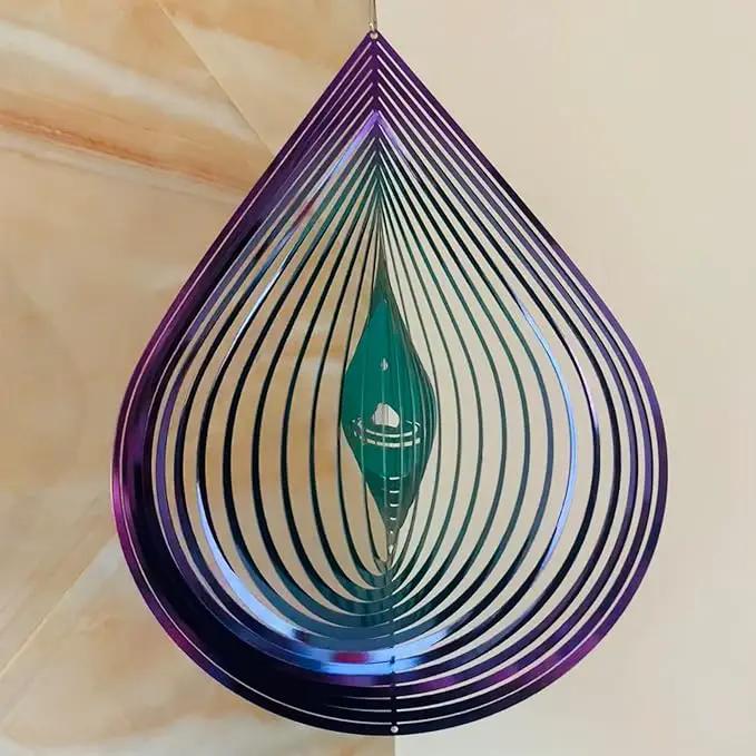 Wind Spinner Garden Indoor Outdoor Decor 3D Stainless Steel Metal Hanging Decorations, 3D Water Droplets Pattern Metal Wind Sculptures & Spinners Whirligig Gifts with 12inch(Green&Purple) by GreenHaven Gardens