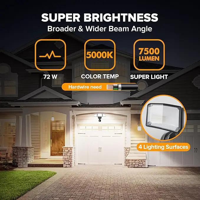 LUTEC 72W 7500LM LED Security Lights Motion Sensor Light Outdoor, 5000K Daylight, IP65 Waterproof, Dusk to Dawn, 3-Head Motion Detected Flood Light for Garage, Yard, Porch(Black) by GreenHaven Gardens