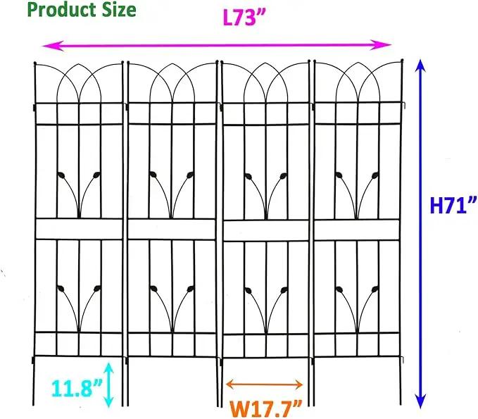 4 Pack Metal Garden Trellis 71" Black Fence Rustproof Garden Trellis for Climbing Plants Support Roses Flower Outdoor Lawn, Black by GreenHaven Gardens