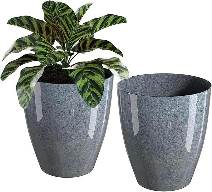 QCQHDU Plant Pots Set of 2 Pack,10 Inch Plant Pot for Indoor and Outdoor Plants with Drainage Hole,Flower Pots Modern Decorative Planter for Garden Plants (Dark Grey) by GreenHaven Gardens
