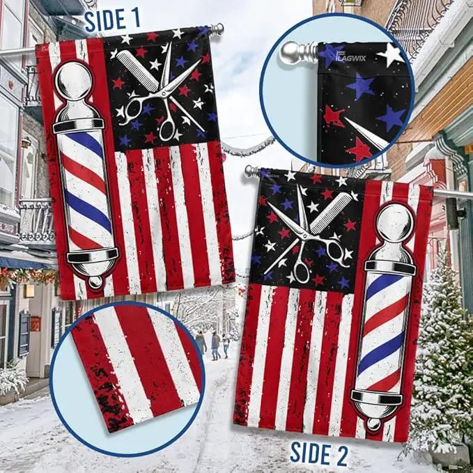 FLAGWIX Barbershop Flag, Barber American Flag - 4th of July Decorations for Home, Inside, Outside, House Flag (29.5" X 39.5") - USA House Garden Flags Premium Polyester, Decorative Outdoor Flags by GreenHaven Gardens