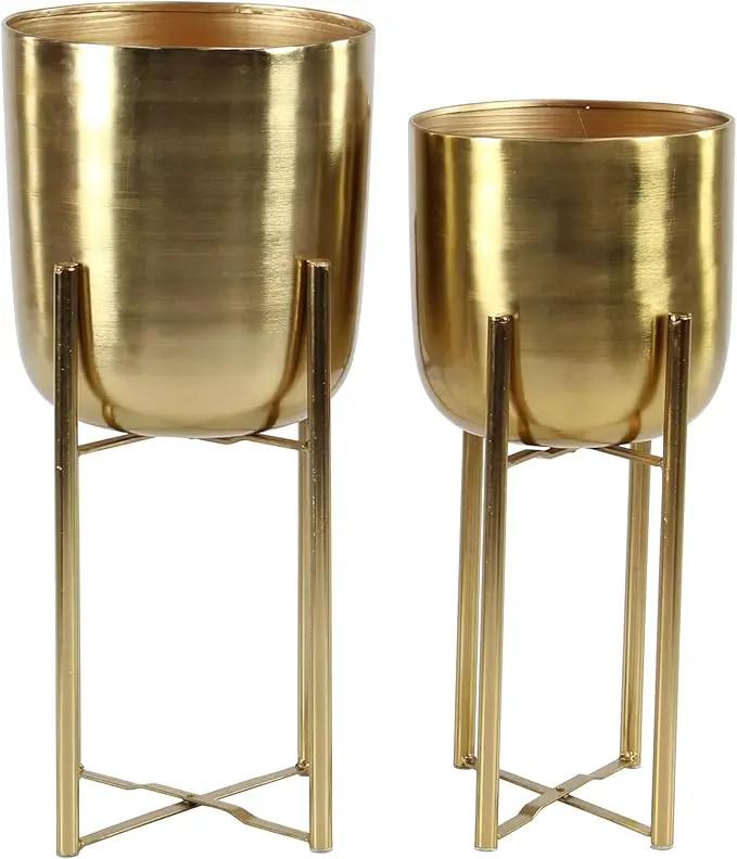 CosmoLiving by Cosmopolitan Metal Indoor Outdoor Planter Dome Large Planter Pot with Removable Stand, Set of 2 Planters 19", 22"H, Gold by GreenHaven Gardens