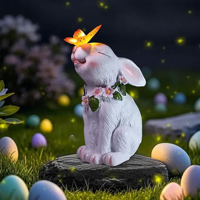 Solar Bunny Easter Garden Outdoor Decor, Large Outside Lawn Rabbit Animal Ornaments for Patio Clearance Balcony Yard, Easter Gift to Mom Women Birthday Mother's Day by GreenHaven Gardens