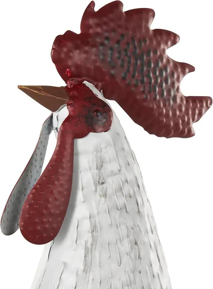 Deco 79 Metal Rooster Decorative Garden Sculpture Garden Statue with Black Texturing and Red Accents, Outdoor Sculpture 15" x 6" x 18", White by GreenHaven Gardens