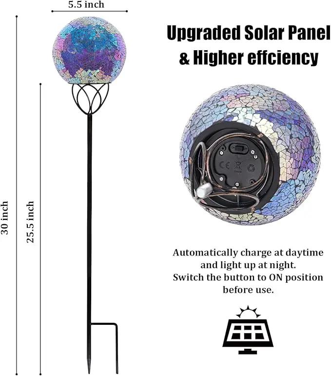 VCUTEKA Solar Lights Outdoor Garden Decor Mosaic Solar Garden Lights Waterproof Glass Ball LED Pathway Stake Light for Landscape Lawn Patio Yard Decoration Purple 6 inch by GreenHaven Gardens