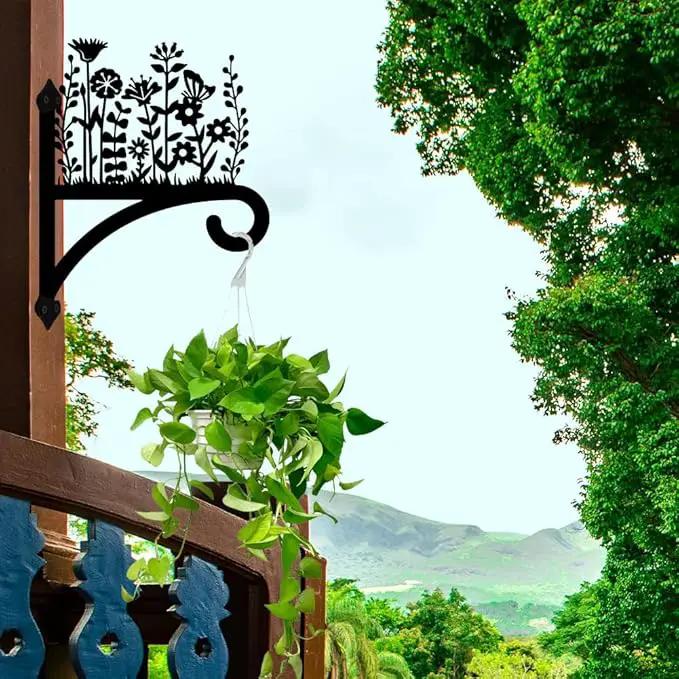 Peacoblue Iron Plant Hangers Hooks for Outdoor Indoor Hanging Plants Flower Fern Pot Lantern Bird Feeder Wind Chimes, 12"x15" Weather Resistant Metal Wall Holder for Porch Garden Farmhouse(Wildflower) by GreenHaven Gardens