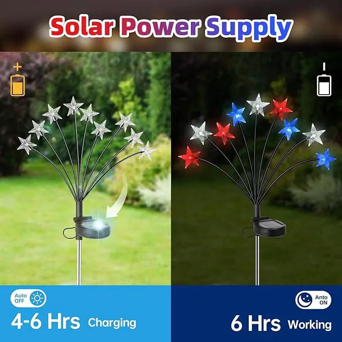 4th of July Decorations Solar Garden Lights, Fourth of July Red White and Blue Light Solar Lights Outdoor, Waterproof Patriotic Decor with 9 LED 2 Lighting Modes for Independence Day, 2 Pack by GreenHaven Gardens
