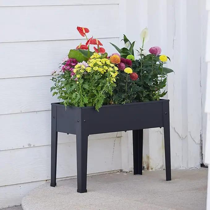 Raised Garden Bed, Elevated Planter Black Metal Plant Box with Legs Standing Garden Stand Drainage Holes Black(Black 24" L x 11" W x 18" H) by GreenHaven Gardens