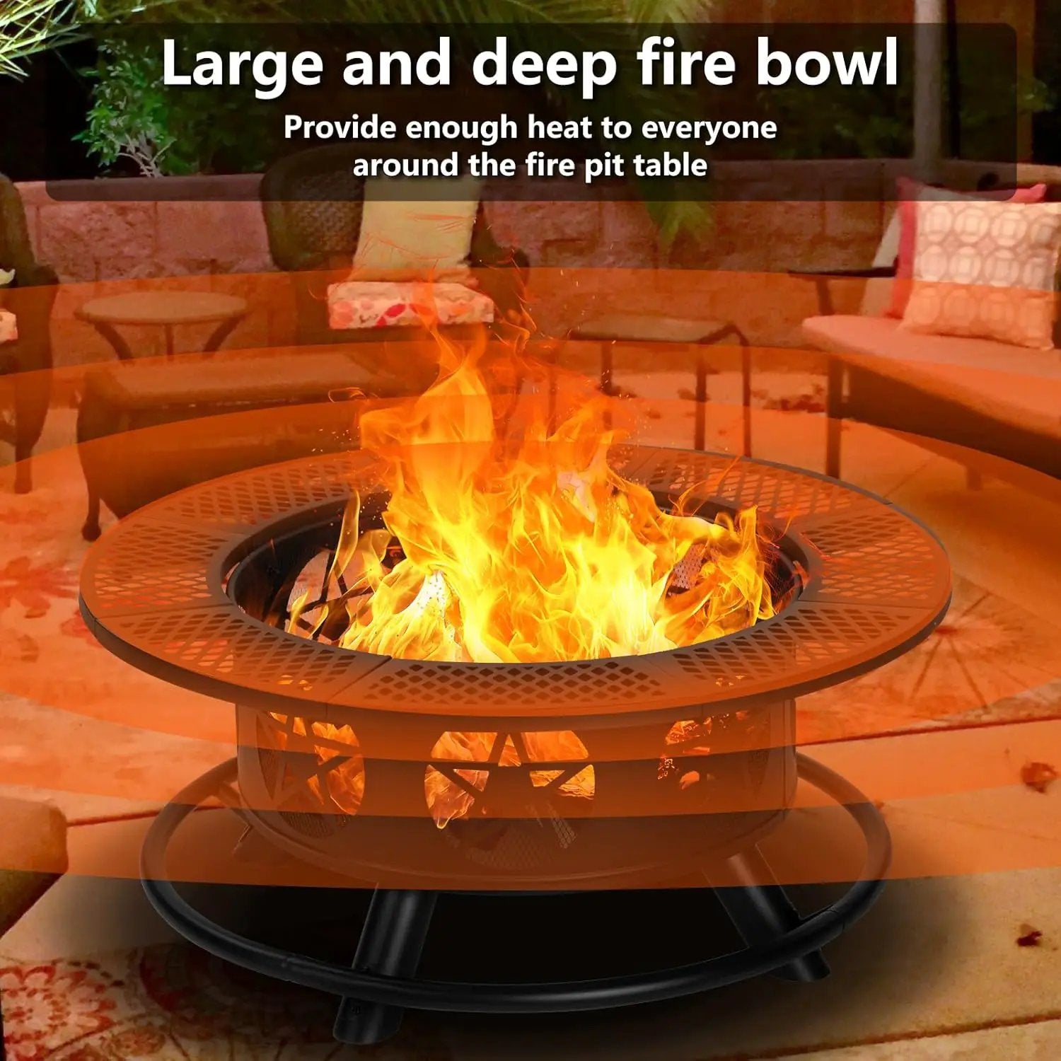 36 Inch Fire Pit with 2 Grills, Wood Burning Fire Pits for Outside with Lid & Poker, BBQ& Outdoor Firepit & Round Metal Table 3 in 1 for Patio, Picnic, Party by GreenHaven Gardens