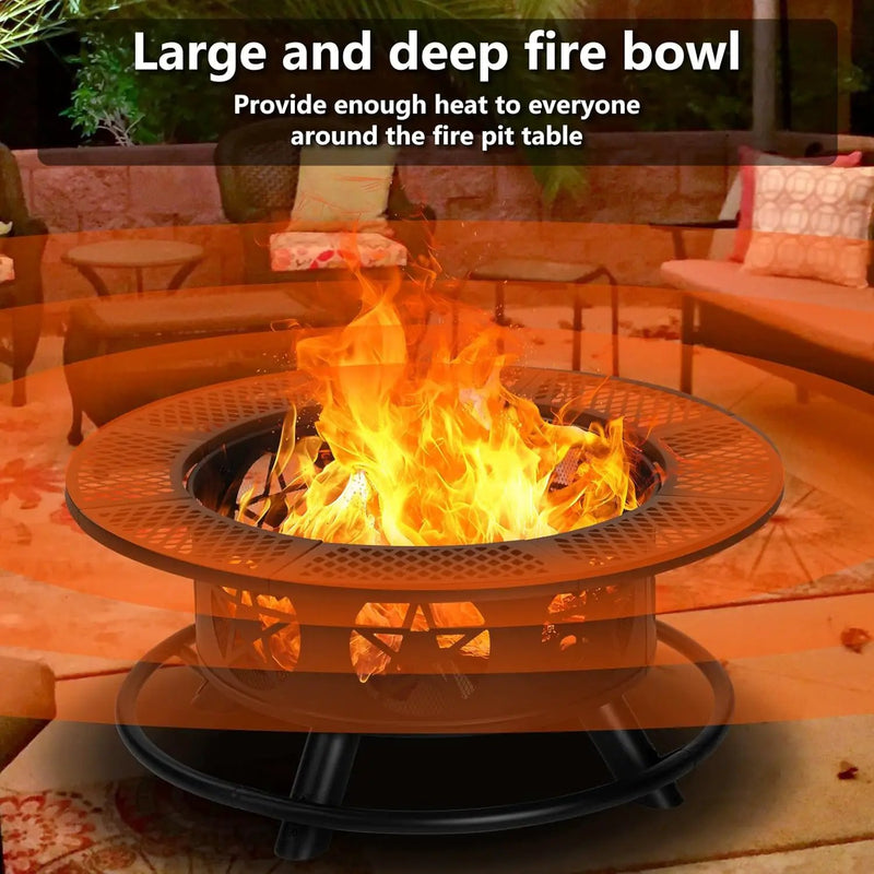 36 Inch Fire Pit with 2 Grills, Wood Burning Fire Pits for Outside with Lid & Poker, BBQ& Outdoor Firepit & Round Metal Table 3 in 1 for Patio, Picnic, Party by GreenHaven Gardens