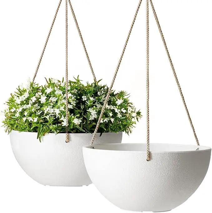 LA Jolie Muse Hanging Planter - 9.84 Inch Hanging Planters for Indoor Plants, Hanging Pots for Plants Indoor Outdoor, Set of 2, White by GreenHaven Gardens