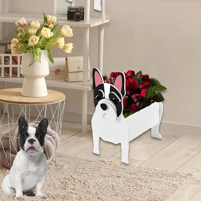 White French Bulldog Dog Planter Plant Pots,Cute Garden Dog Flower Planter,Dog Planters Birthday Gifts for Women,Office,Indoor/Outdoor Decor（9.45 * 6.3 * 13.35in） by GreenHaven Gardens