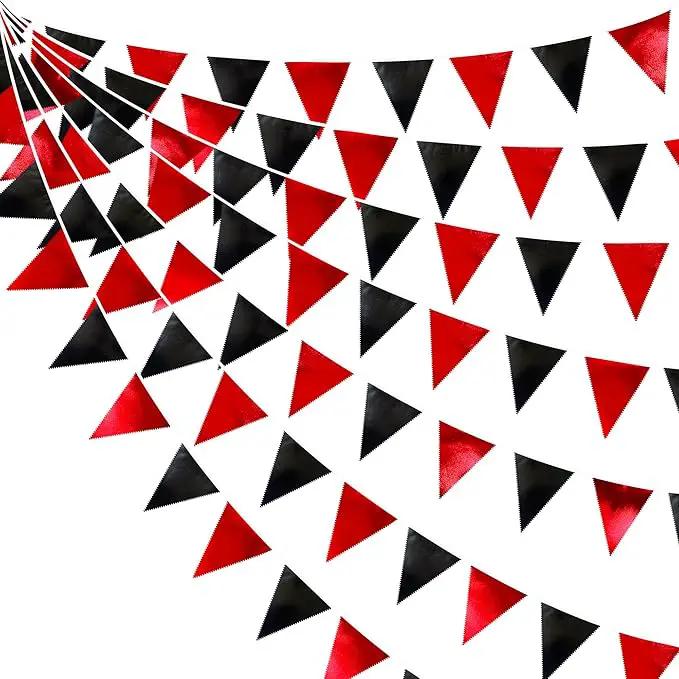 Red Black Party Decoration Metallic Fabric Triangle Pennant Banner Flag Bunting Garland for Graduation Halloween Birthday Wedding Bachelorette Anniversary Las Vegas Casino Poker Pirate Party Supplies by GreenHaven Gardens