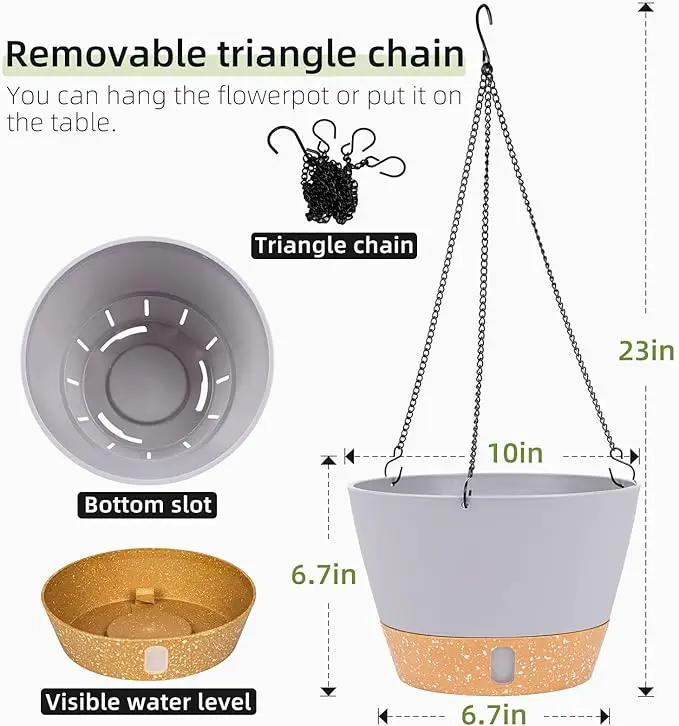 QCQHDU 2 Pack Hanging Planters for Indoor Outdoor Plants, 10 Inch Hanging Baskets Flower Pots with Reservoir Tray & Visible Water-Level by GreenHaven Gardens