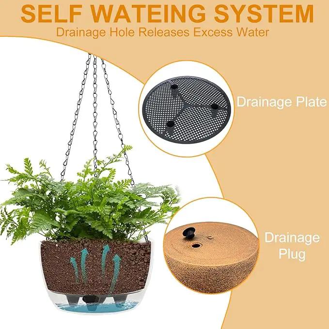 2 Packs Hanging Planters Basket for Outdoor Plants, Solar Powered Self Watering Bronze Round Plastic Flower Pots with Drainer for Balcony Patio Garden Outdoor Decoration by GreenHaven Gardens