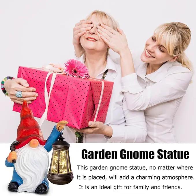 Garden Gnome Statue Solar Light Outdoor Decorations Figurine with Lantern Led Shovel Sculpture Lawn Patio Yard Porch Outside Christmas Housewarming Gifts for Women Mother's Day Grandma by GreenHaven Gardens
