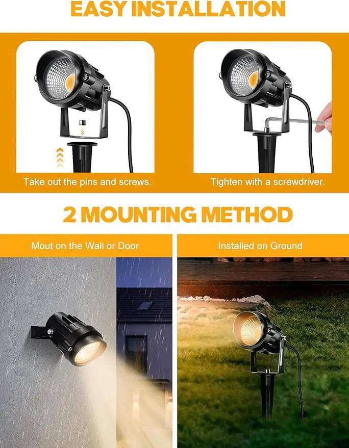 12W Landscape Lighting - Warm White Plug in Outdoor Landscape Light IP65 Waterproof 120V Lawn Flag Light Christmas Halloween Decorative Spotlight for Tree Outdoor Indoor Yard Garden, 2 Packs by GreenHaven Gardens