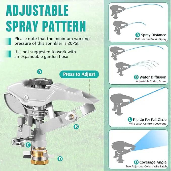 1 Packs Lawn Impact Sprinkler Heavy Duty Rotating Adjustable Pulsating Water Sprinkler Head with Metal Base, Adjustable Spraying Area and Distance for Large Area Garden Lawn Yard Irrigation