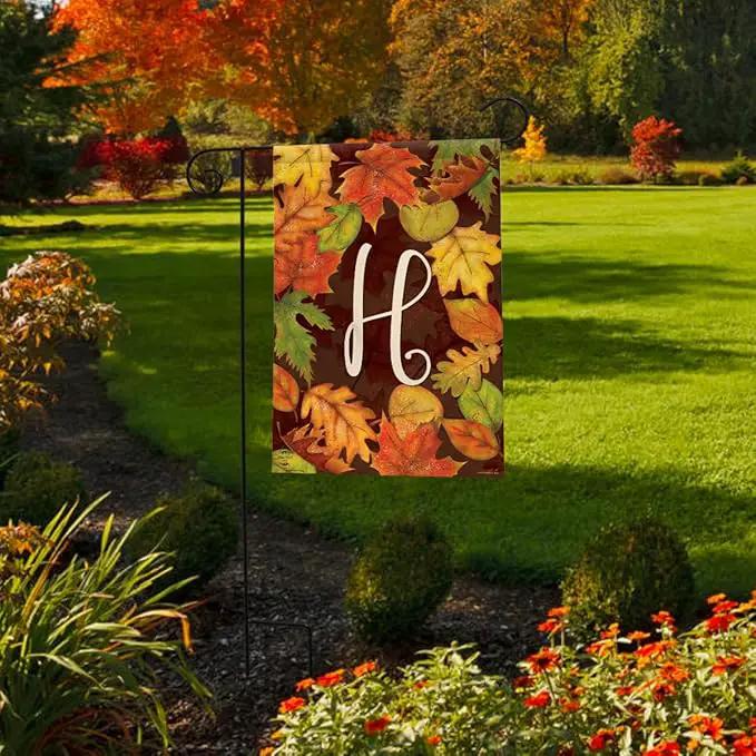 Briarwood Lane Fall Leaves Monogram Letter H Garden Flag by GreenHaven Gardens