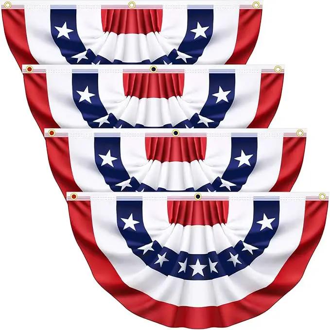 3x6 Ft 4 Pack American Pleated Bunting Fan Flags, Patriotic Half Fan Banner American Flag Decoration Bunting for Outside Red White and Blue Decor Independence Day Memorial Day 4th of july Decorations by GreenHaven Gardens