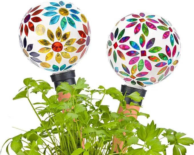 Terracotta Watering Spikes Mosaic Watering Globes for Outdoor Plants 2 Pack Automatic Plant Waterer Watering Devices Water Bulbs by GreenHaven Gardens