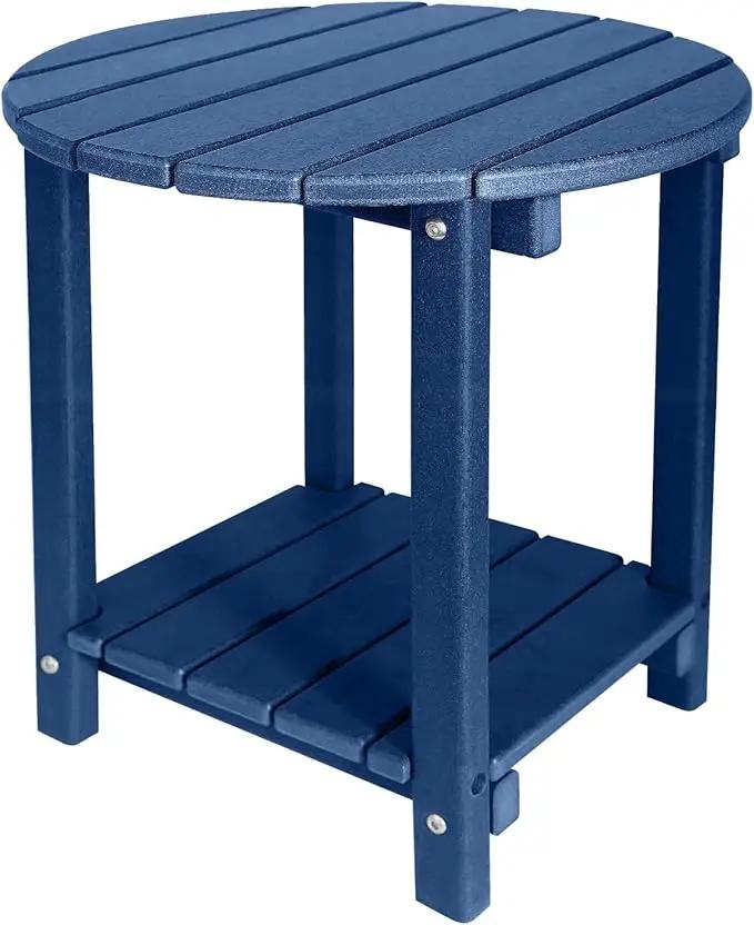 Adirondack Round Outdoor Side Table 2-Tier Storage Patio Side Table, HDPE End Tables for Backyard Pool Porch Garden Lawn (Blue) by GreenHaven Gardens