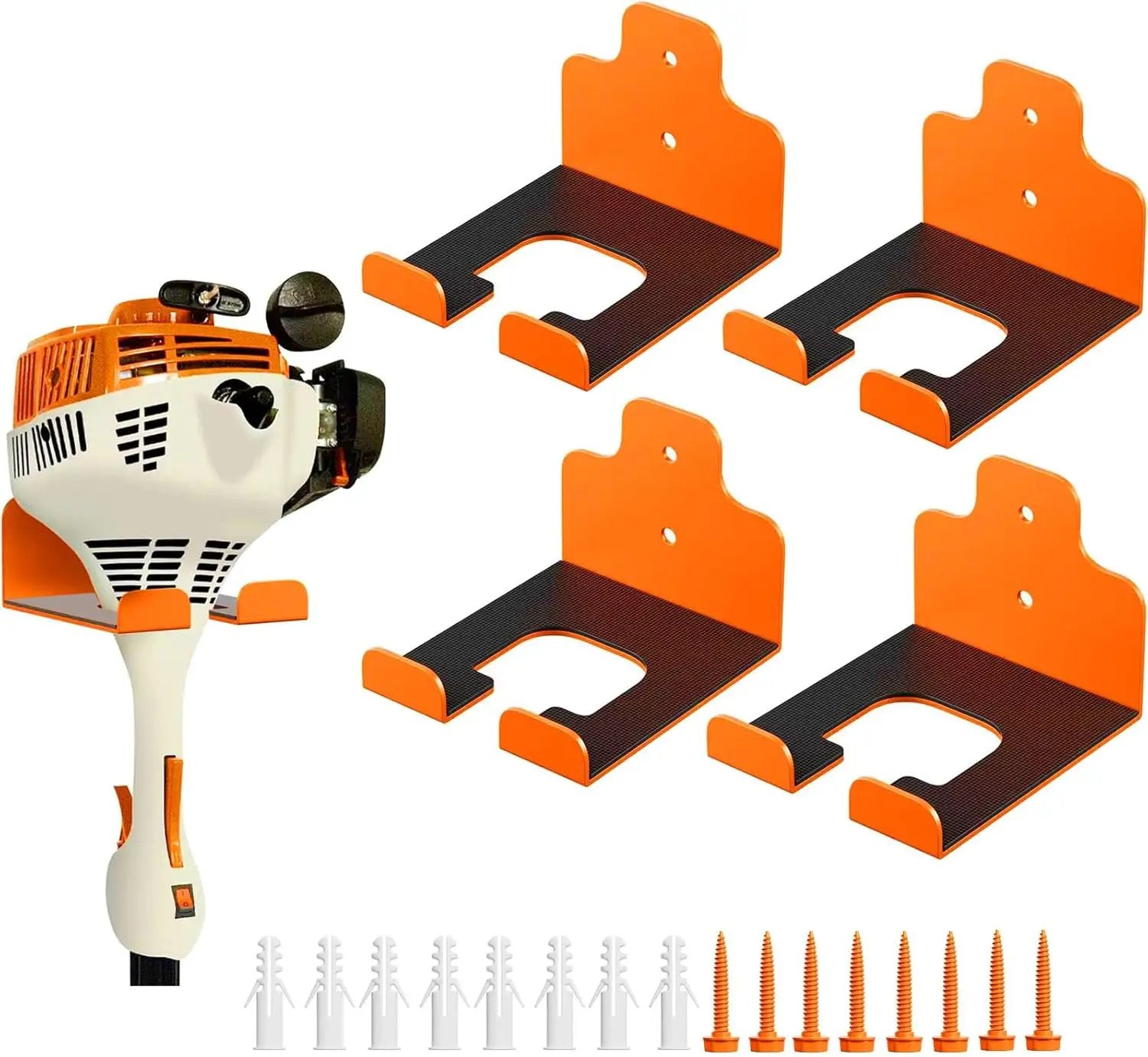 Garage Organizer Trimmer Rack, Garden Power Tool Hanger Weed Whackers Holder Wall Mounted for Grass Trimmer, Hedge Trimmer, Garage Trimmer, Garden Tools,4 Pack(Orange) by GreenHaven Gardens