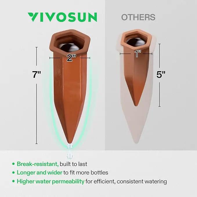 VIVOSUN 6-Pack Self-Watering Spikes, Hexagonal Terracotta Watering Stakes, Auto-Water Device, Planter Insert for Indoor & Outdoor Potted Plants by GreenHaven Gardens
