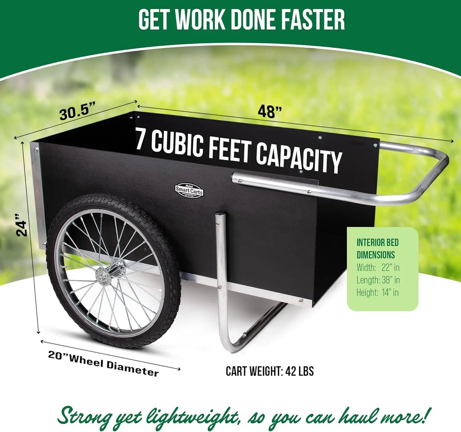 Smart Carts Ultimate Gardener Cart with 7 CF Capacity, Large 20-Inch Wheels for Effortless Maneuverability, and Aluminum Frame That is Strong, Lightweight, and Rustproof by GreenHaven Gardens