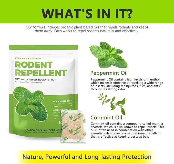 Mice Repellent Indoor, Peppermint Oil to Repel Mice and Rats, Extra-Strength Plant-Based Mice Repellent Rat Repellent for House Squirrel Repellent Rodent Deterrent for Indoor Use (Pack of 10) by GreenHaven Gardens