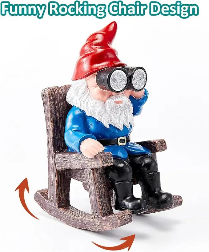 Solar Garden Gnome Statues Resin Gnome Figurines Sitting on Rocking Chair Outdoor Telescope Gnome Gifts for Yard, Patio Decor Gift by GreenHaven Gardens