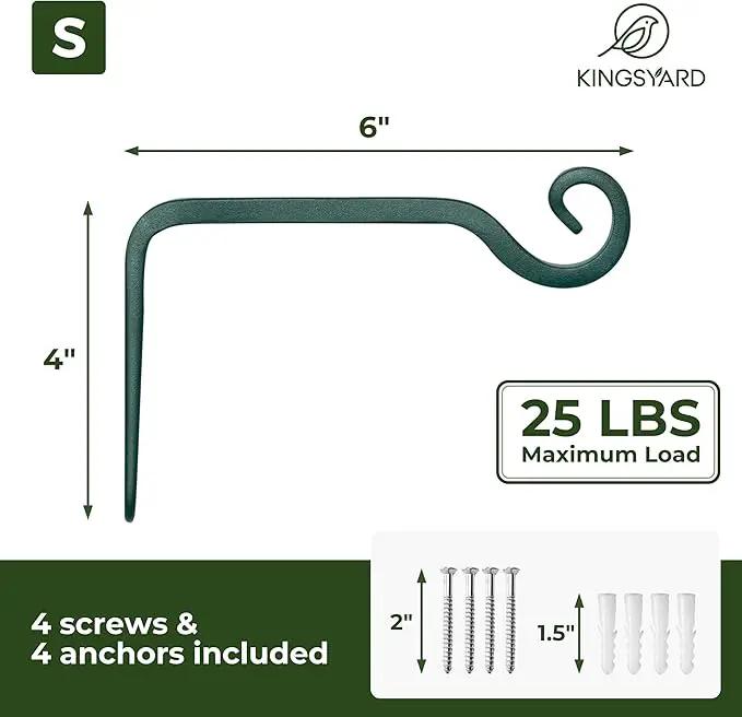 Kingsyard 2-Pack Wall Plant Hanger Outdoor - Heavy Duty Metal Hanging Bracket Hooks for Hanging Plant Bird Feeders Lanterns Wind Chimes Outdoor & Indoor, 6-Inch/Green by GreenHaven Gardens
