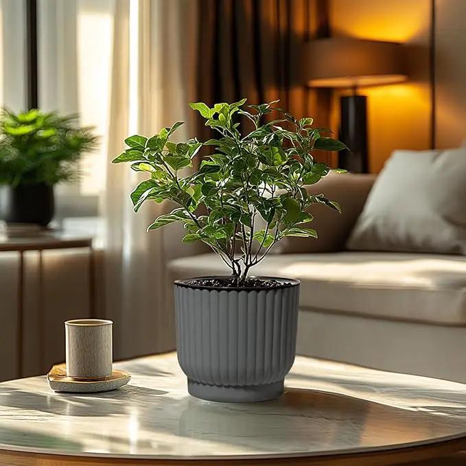 T4U 7 Inch Self Watering Pots for Indoor Plants, 4 Pack Gray Plastic Flower Pots for All House Plants, Flowers, African Violets by GreenHaven Gardens