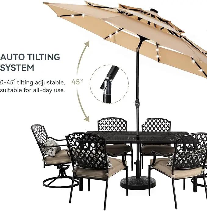 GREEN PARTY 10ft Outdoor Patio Umbrella, Auto-Tilt Market Table Umbrellas with Crank, 8 Sturdy Ribs & 1.5" Pole UV Protection for Garden Deck Backyard Pool by GreenHaven Gardens