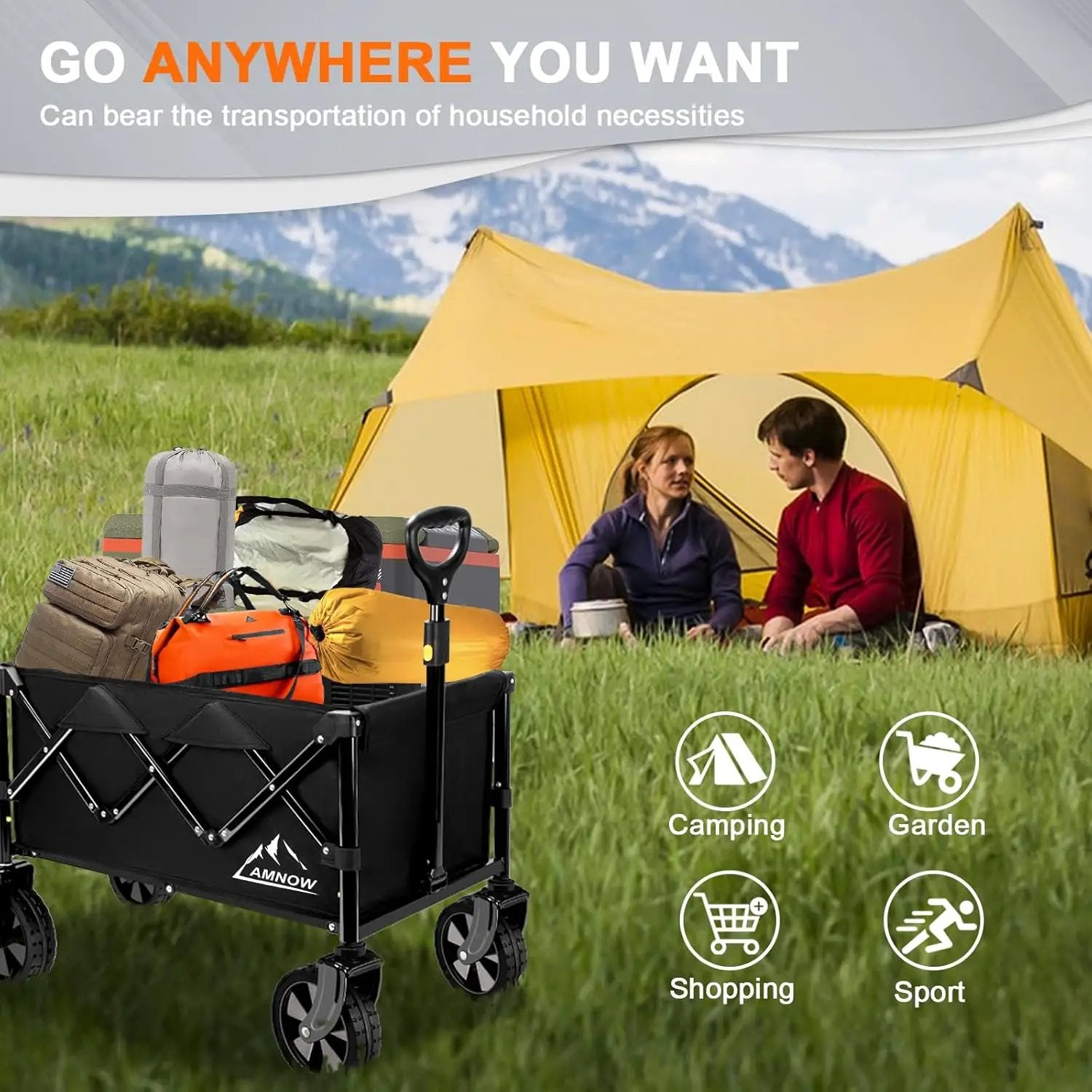 Collapsible Wagon Cart with Wheels Foldable, Folding Wagons Carts with Silent Universal Wheels, Large Grocery Cart On Wheels, Heavy Duty Utility for Shopping Beach Sports Fishing Camping, Black by GreenHaven Gardens