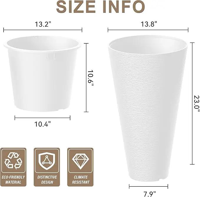 Kante Tall Round Planter Set of 2, 23 Inch Tall Decorative Planter Pots for Outdoor Indoor Garden Patio Front Porch (White) by GreenHaven Gardens