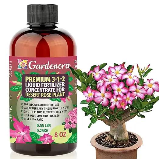 Premium Liquid Desert Rose Plant Fertilizer - 3-1-2 Concentrate for Indoor Plants and Flowers by Gardenera | Organic Plant Food for Desert Roses - 8oz by GreenHaven Gardens