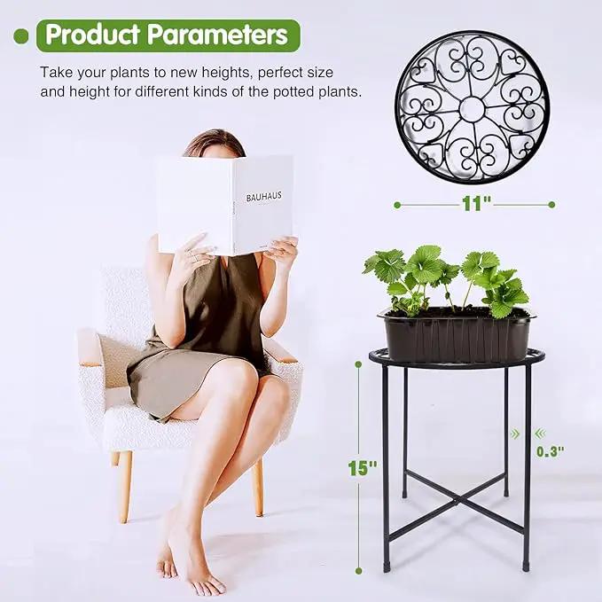 Plant Stand Indoor Outdoor, 15" Tall Flower Pot Stand, Round Metal Corner Plant Stand for Flower Pot, Rustproof Flower Plant Holder for Home, Garden, Patio, Plant Lovers, Housewarming (Set of 1) by GreenHaven Gardens