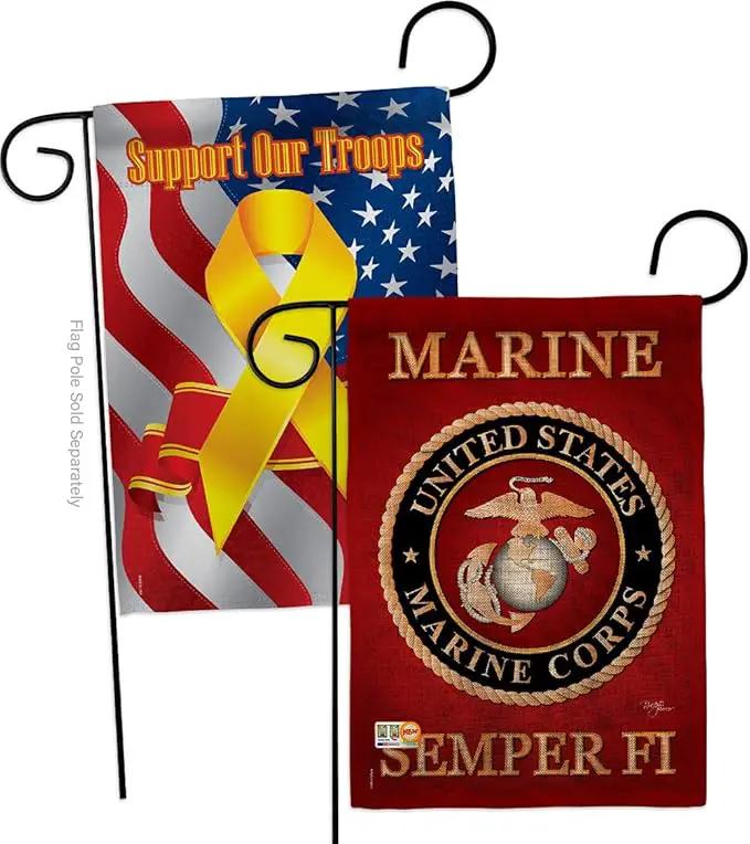 Marine Corps Burlap Garden Flag - Pack Armed Forces USMC Semper Fi United State American Military Veteran Retire Official Support Our Troops - House Banner Small Yard Gift Double-Sided 13 X 18.5 by GreenHaven Gardens