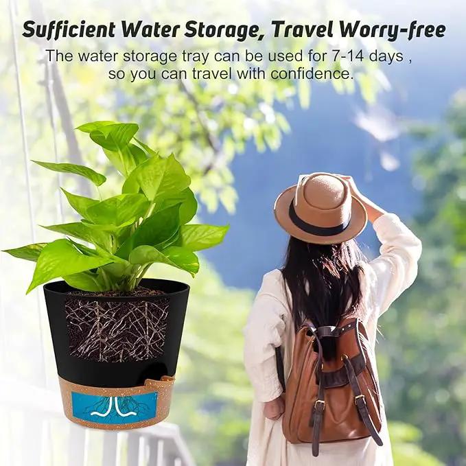 10-Inch Plant Pots, Self-Watering Planters with Drainage Holes & Saucers for Indoor and Outdoor Plants (2-Pack, Black) by GreenHaven Gardens