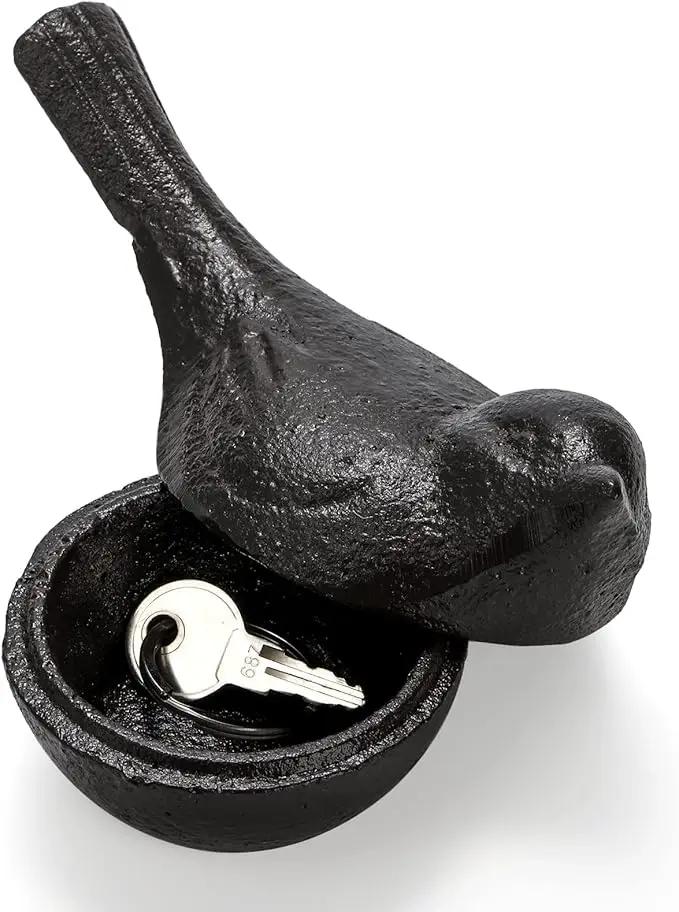 Cast Iron Key Hider, Bird Hide-a-Key Holder, Outdoor Small Garden Statues Ornament, Outside Spare Key Hider Figurine, Indoor Decoration Jewelry Trinkets Box for Ear Studs, Rings, Paper Clips by GreenHaven Gardens