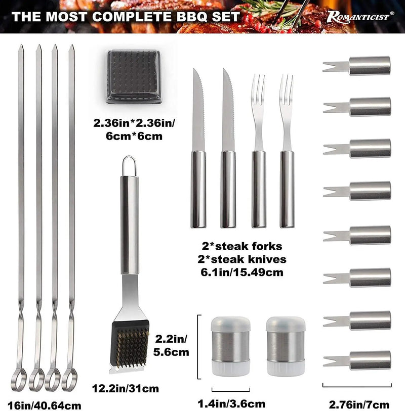 ROMANTICIST 28pcs BBQ Accessories Set with Thermometer - The Very Best Grill Gift on Birthday Wedding - Heavy Duty Stainless Steel Grill Set in Case for Outdoor Cooking Camping Grilling Smoking by GreenHaven Gardens