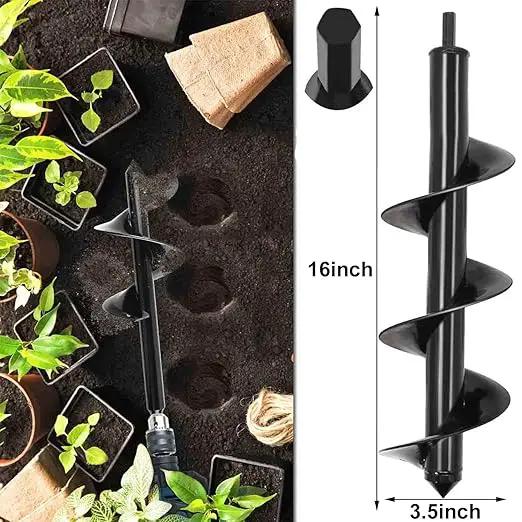 TCBWFY Auger Drill Bit for Planting 3.5"x16",Extended Length Garden Auger Spiral Drill Bit for Planting Bulbs Flowers,Planting Auger for Drill Post Hole Digger for 3/8”Hex by GreenHaven Gardens