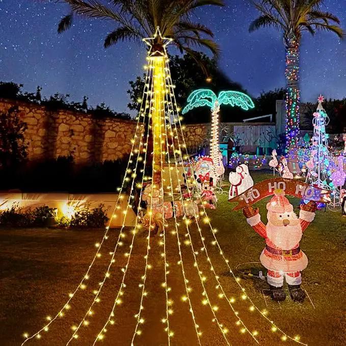 cerflyer (New) Christmas Decoration, String Lights with 12/'' Iron Star Tree Topper, 320 LED 8 Modes Waterproof Indoor Outdoor for Home, Christmas, Holiday - Warm White, YLS1000WD01 by GreenHaven Gardens