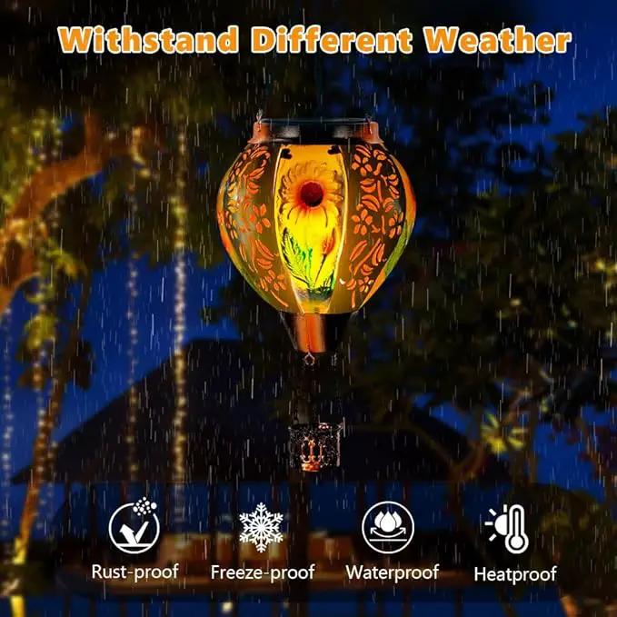 Starsoul Sunflowers Hot Air Balloon Solar Lantern Metal & Glass Solar Hot Air Balloon Hanging Garden Light Waterproof Outdoor Lantern for Patio Yard Party Decorations by GreenHaven Gardens