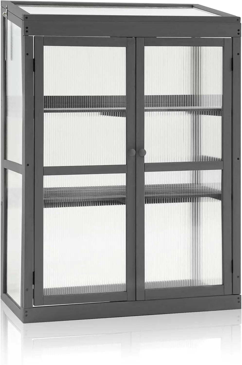 MCombo Wooden Cold Frame Greenhouse, Raised Flower Planter Shelf Protection for Outdoor Indoor Use, 0760 (Dark Grey) by GreenHaven Gardens